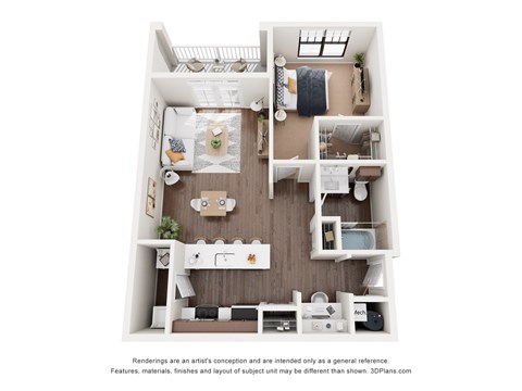 Floor plan for 1 bed, 1 bath, 779 sqft